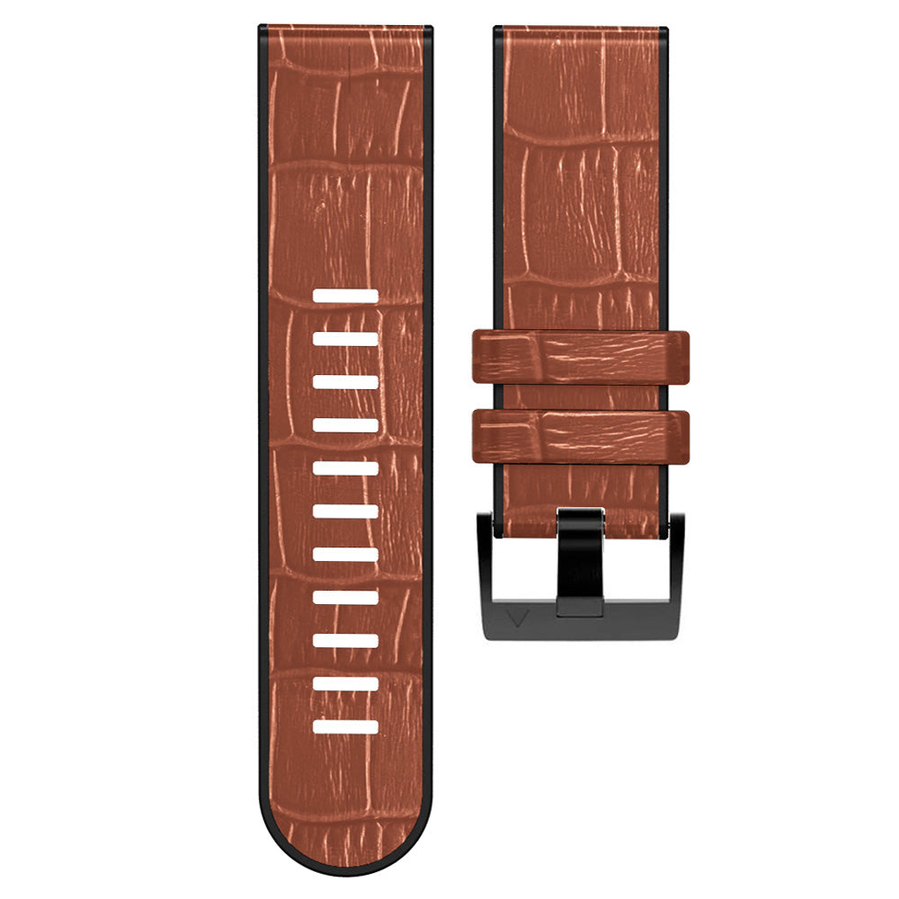 For Garmin Fenix 7X 6X Pro Tactix 7 26mm Crocodile Texture Leather Coated Silicone Watchband Wrist Strap Replacement For Garmin Fenix 7X 6X Pro Tactix 7 26mm Crocodile Texture Leather Coated Silicone Watchband Wrist Strap Replacement